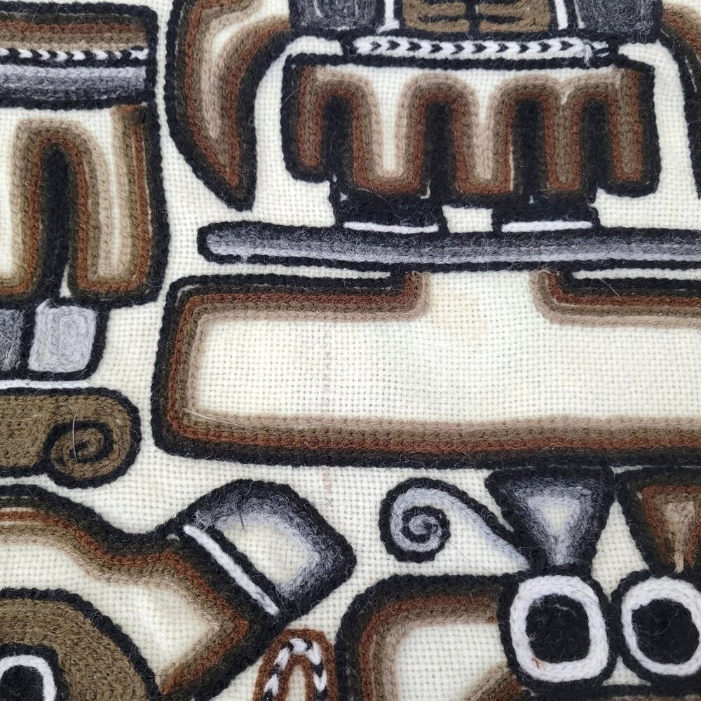 Handmade Peruvian Aztec Mayan Boho Folk Art Woven Wall Hanging Neutral Tones - Picture 8 of 11